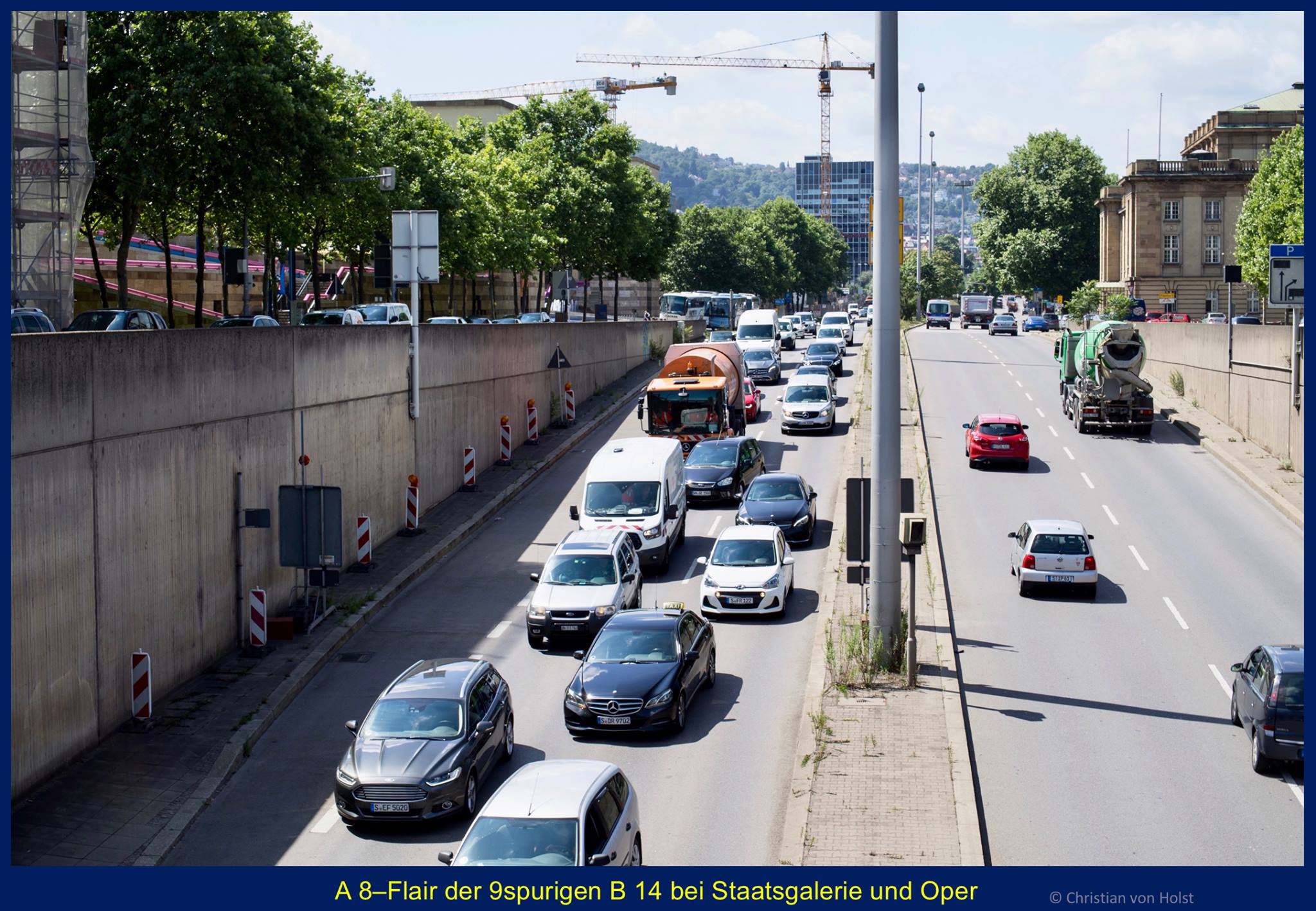 Stuttgarts Stadtautobahn B14:ca 100.000 Fahrzeuge passieren täglich die Staatsgalerie