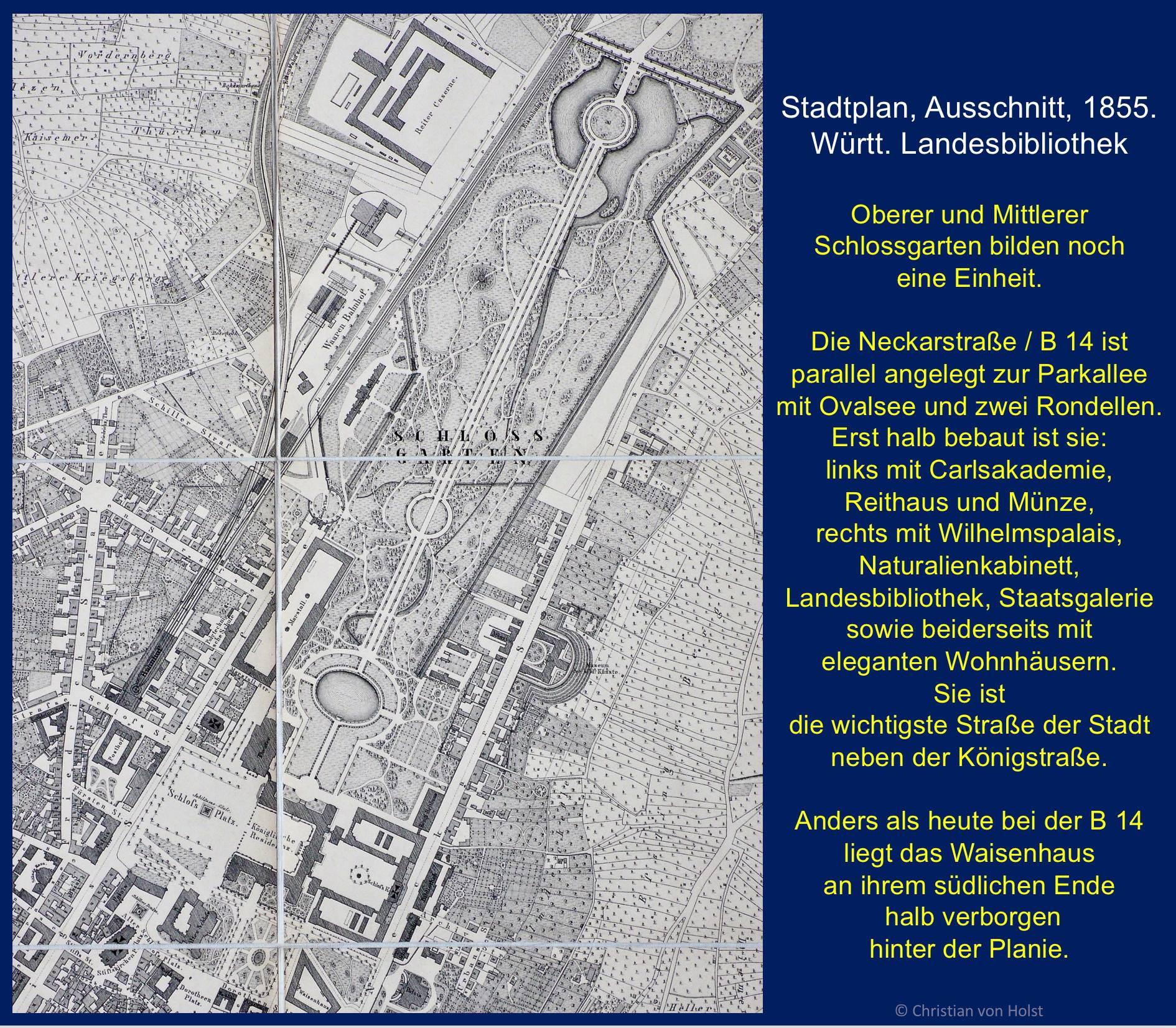 Stadtplan 1855: klare Strukturierung in Richtung Neckar dank Nikolaus Thouret 1806