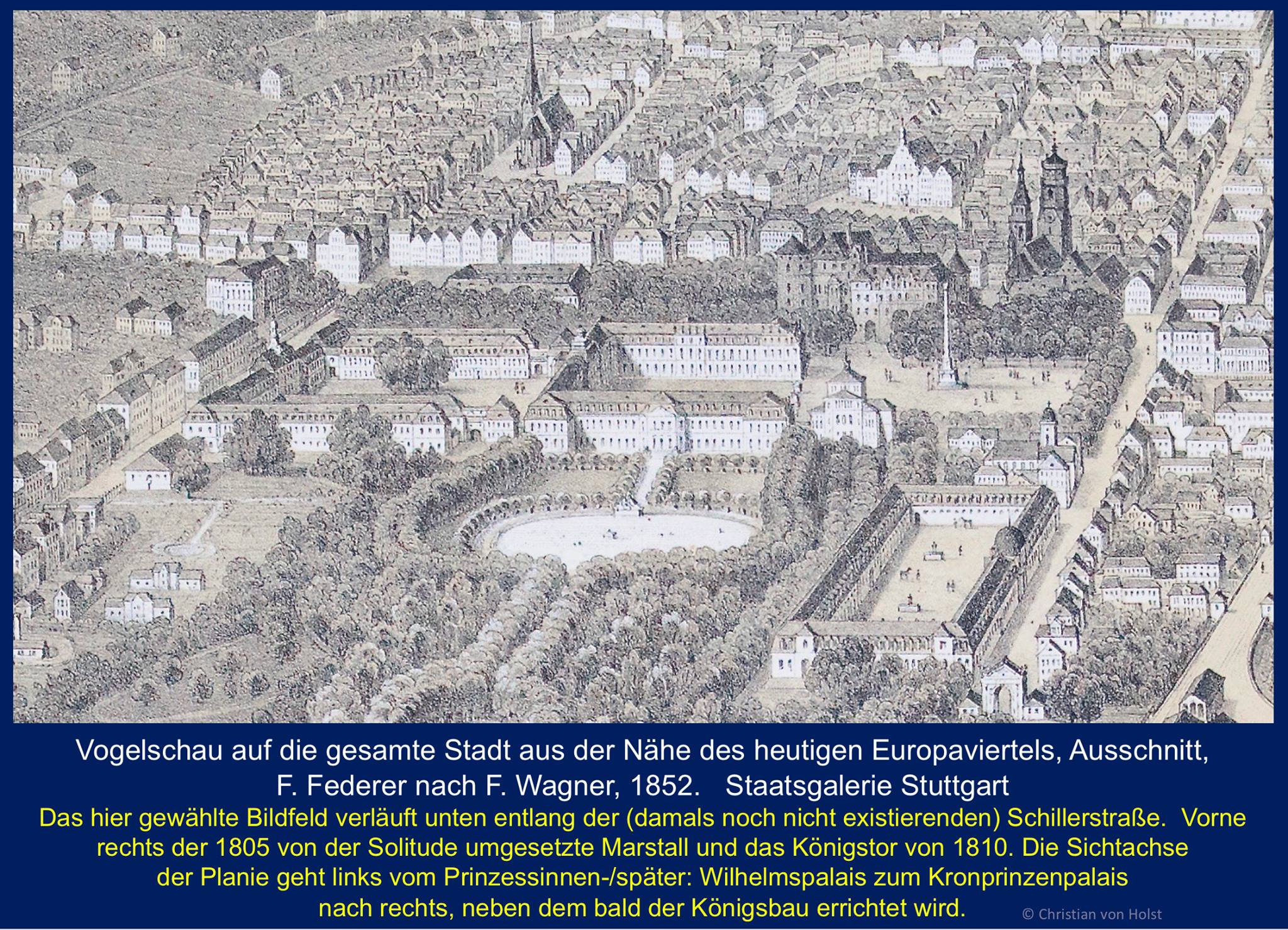 Vogelschau von 1852: Planie - Scharnier zwischen Schlossareal und Stadtkern