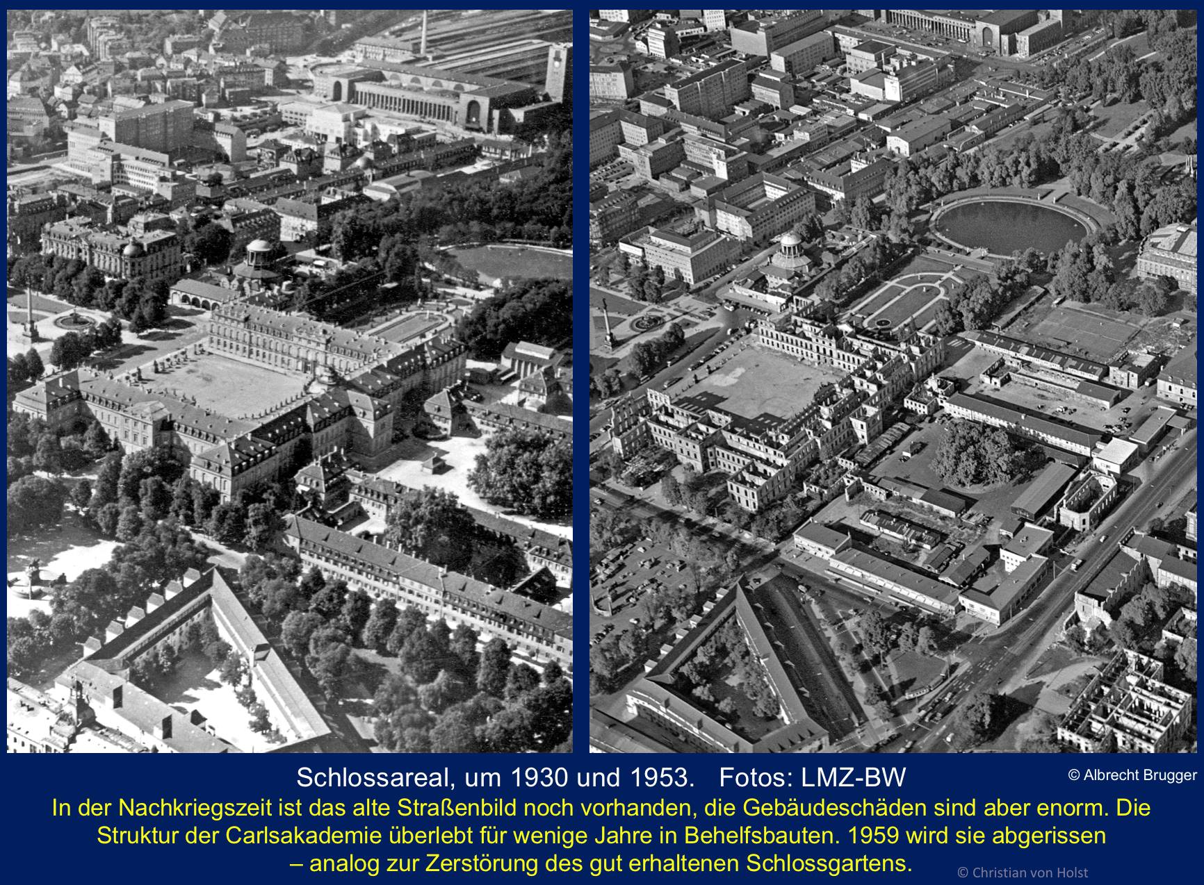 Carlsakademie: Vorkriegs- und Nachkriegsjahre Luftbilder 1930 und 1953