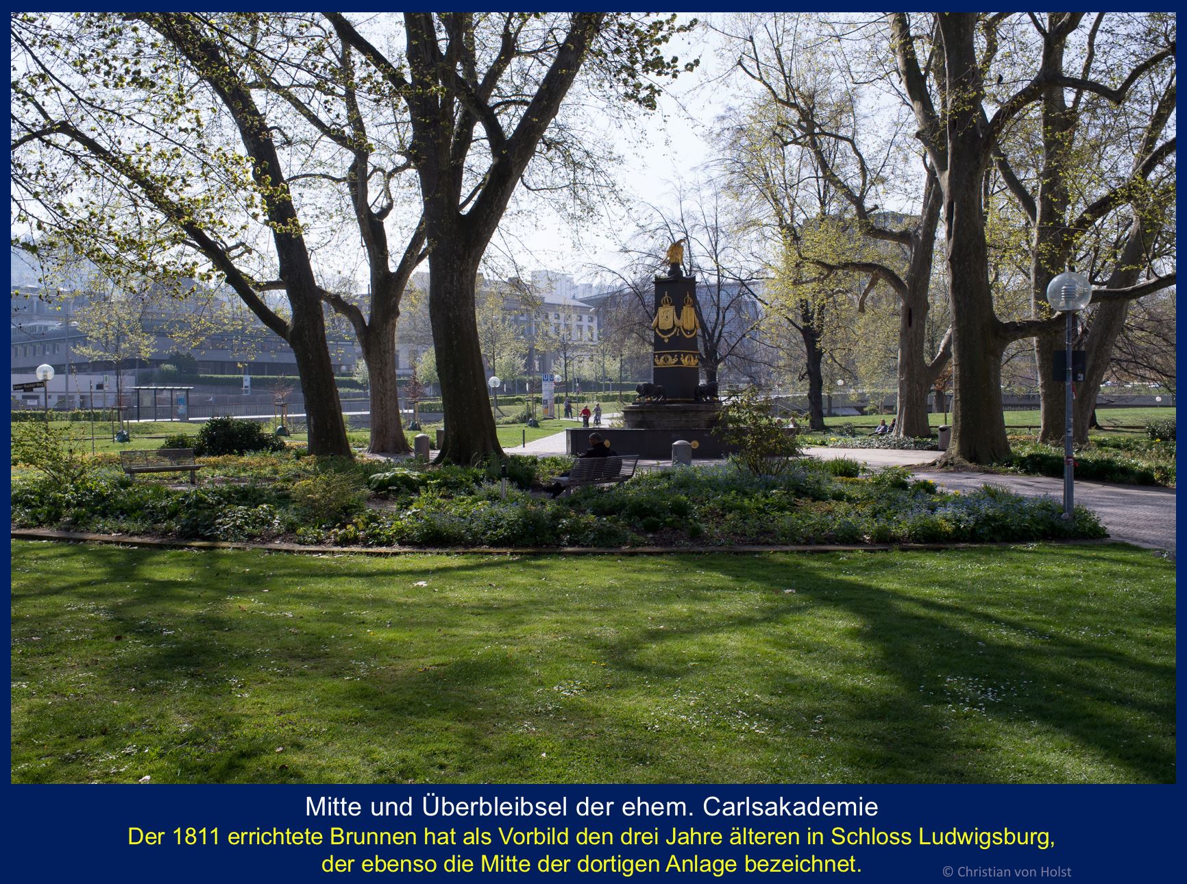 Carlsakademie: Akademiegarten und Löwenbrunnen – leider ohne Carlsakademie inzwischen