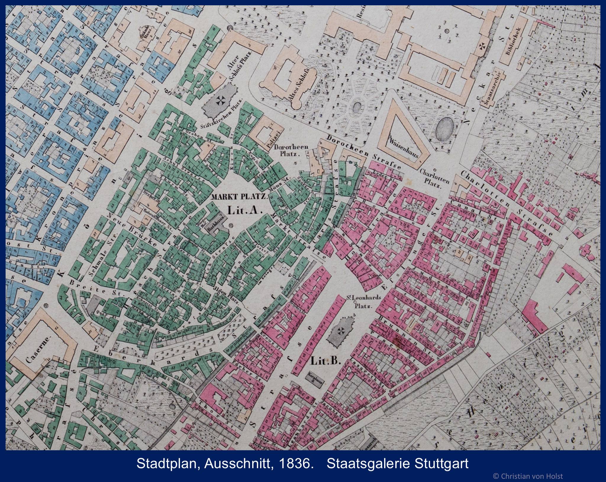 Leonhardsviertel: Geschichte und Rolle in der Stadt – Stadtpan Stuttgarts 1836