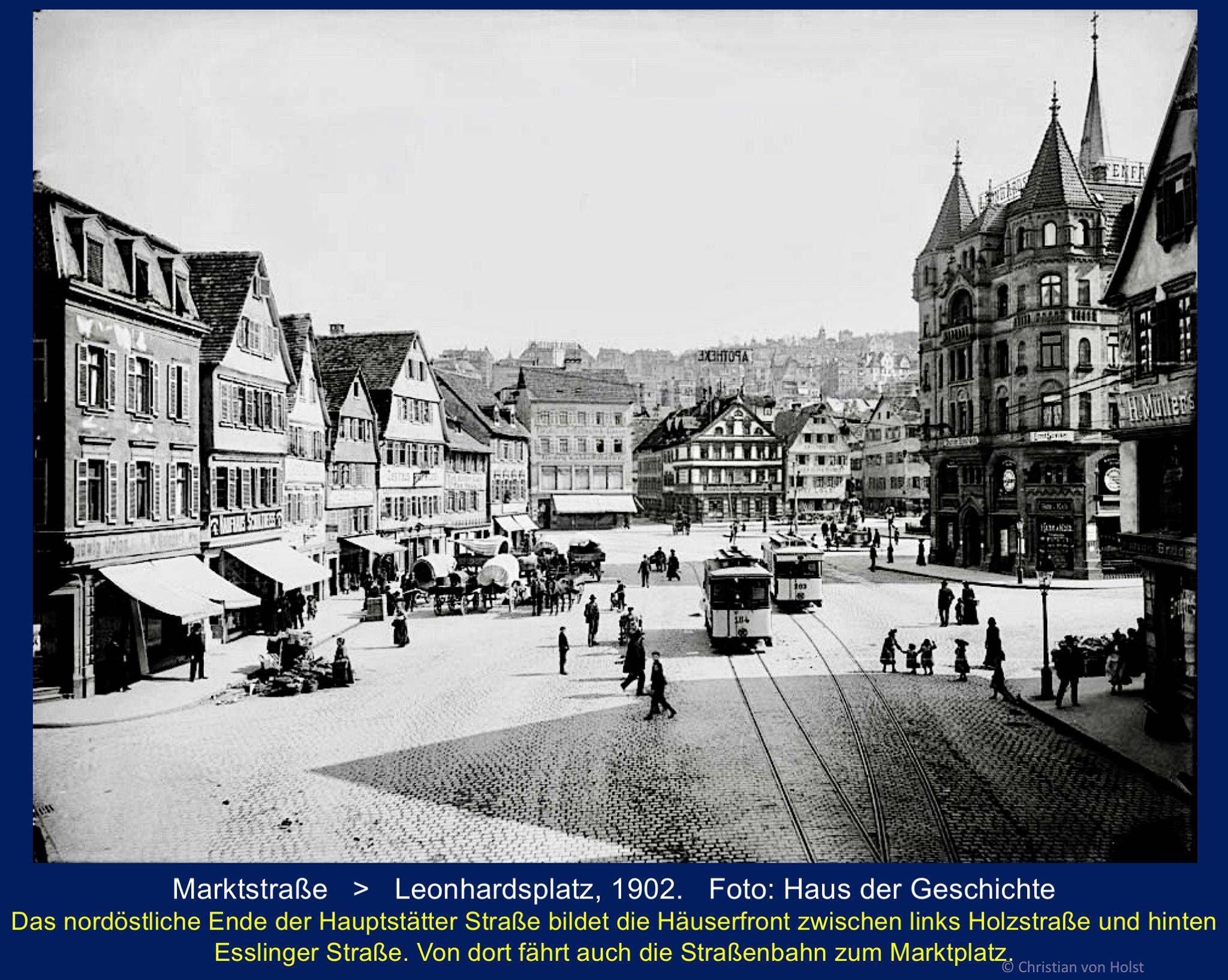 Leonhardsviertel: Geschichte und Rolle in der Stadt – Marktstraße und Leonhardsplatz um 1902 Foto Haus der Geschichte