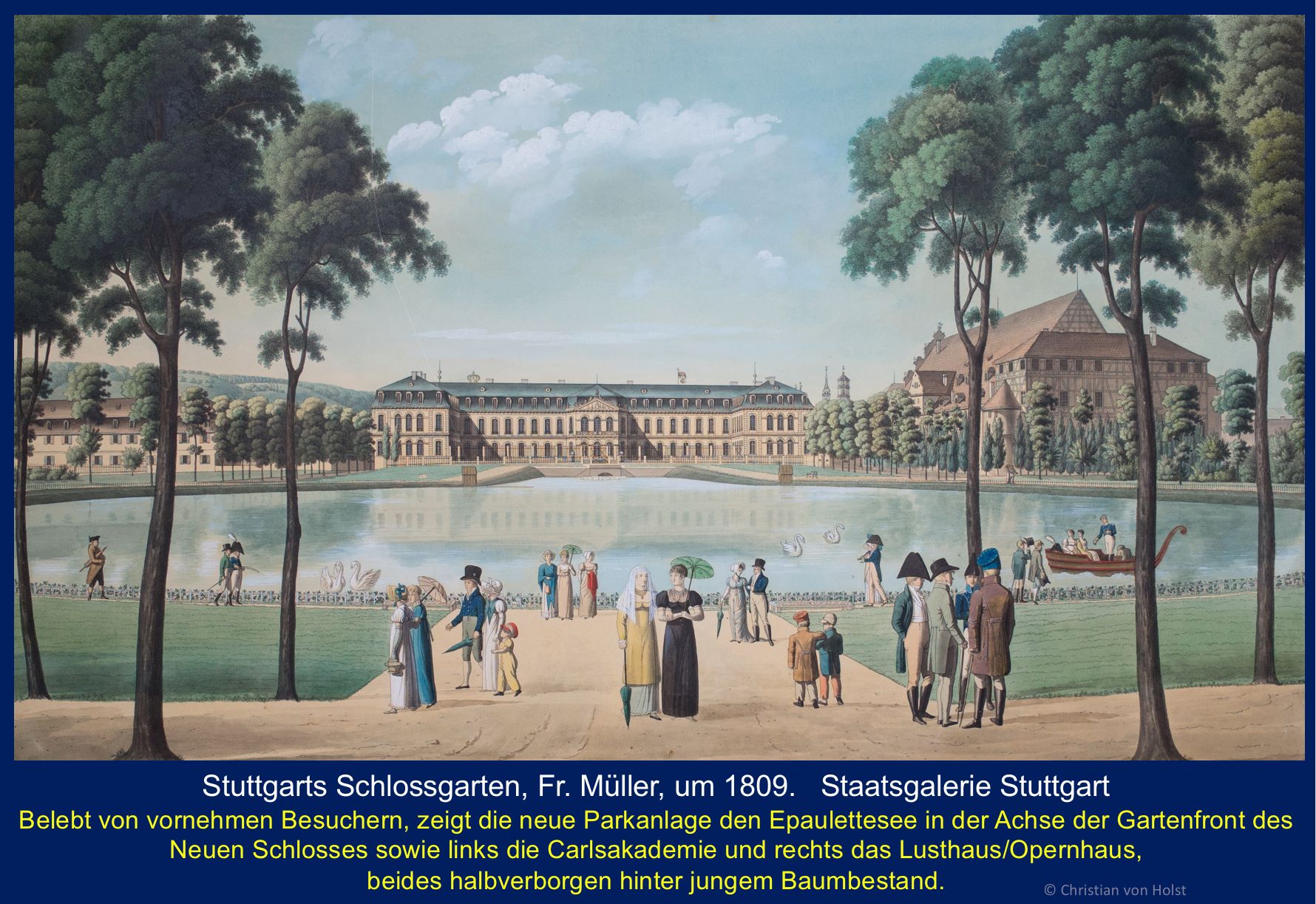 Ovalsee: Nikolaus Thouret, 1808-1850 – Schlossgarten mit Ovalsee um 1809 Staatsgalerie Stuttgart