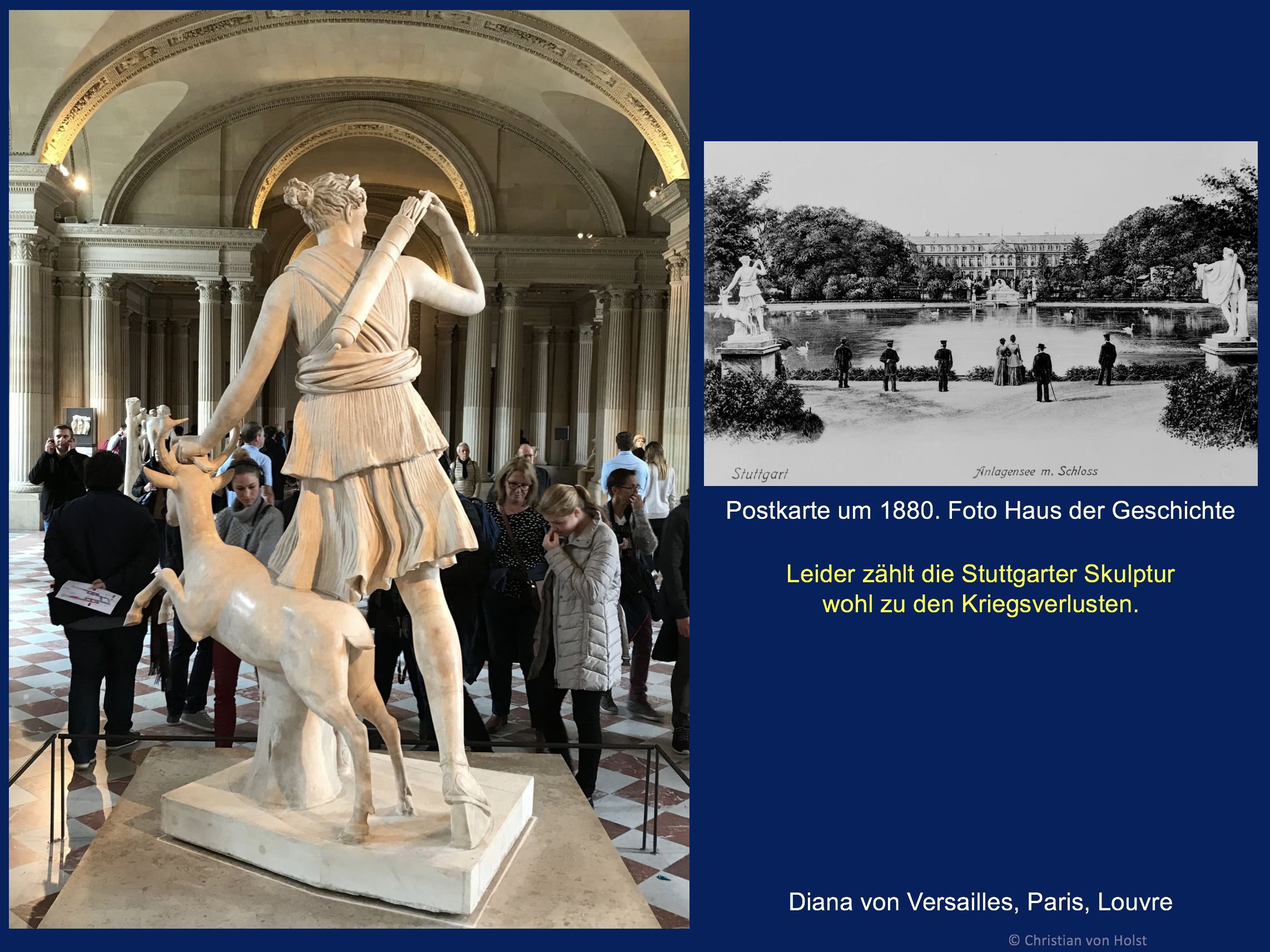 Verlorene Werke – Schönheiten im Schlossgarten – Diana von Versailles Rückenansicht Louvre und Schlossgarten Stuttgart