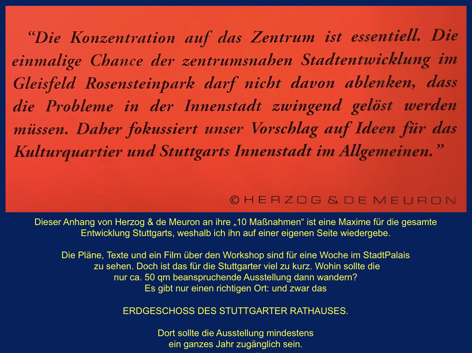Herzog & de Meuron: Grundsatz zur Konzentration auf Stuttgarts Zentrum
