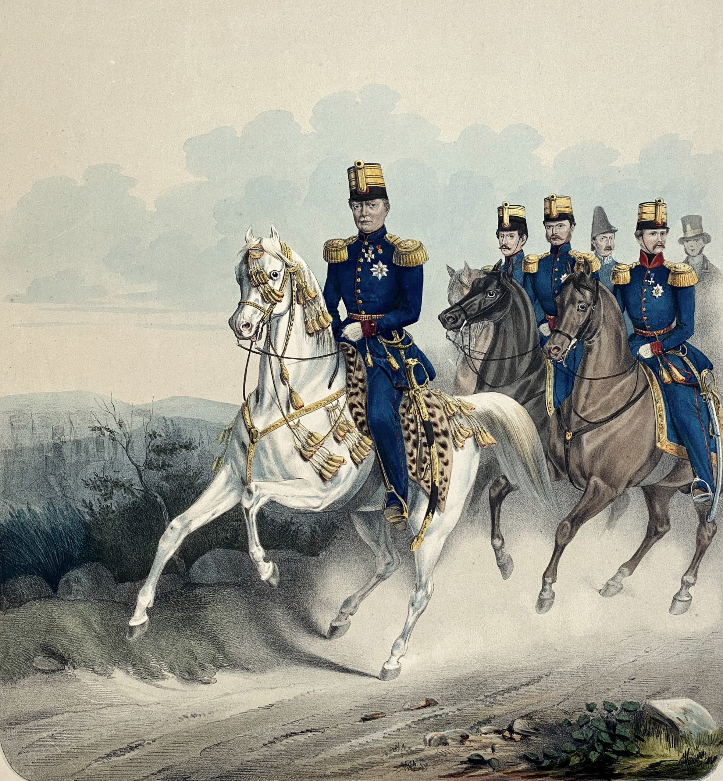 König Wilhelm mit Vollblutarabern und Prinzen um 1840