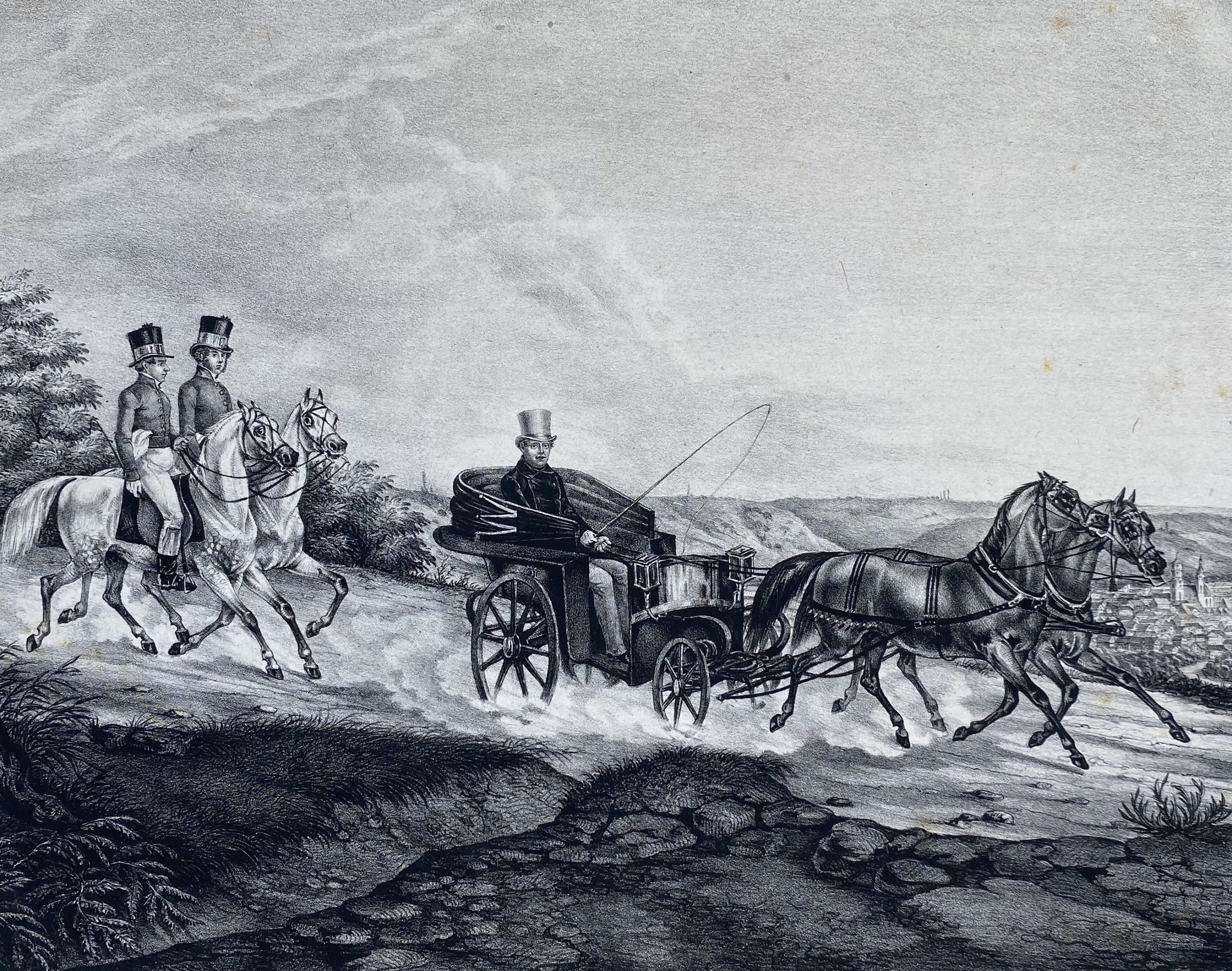 König Wilhelm mit Vollblutarabern bei einer Kutschfahrt