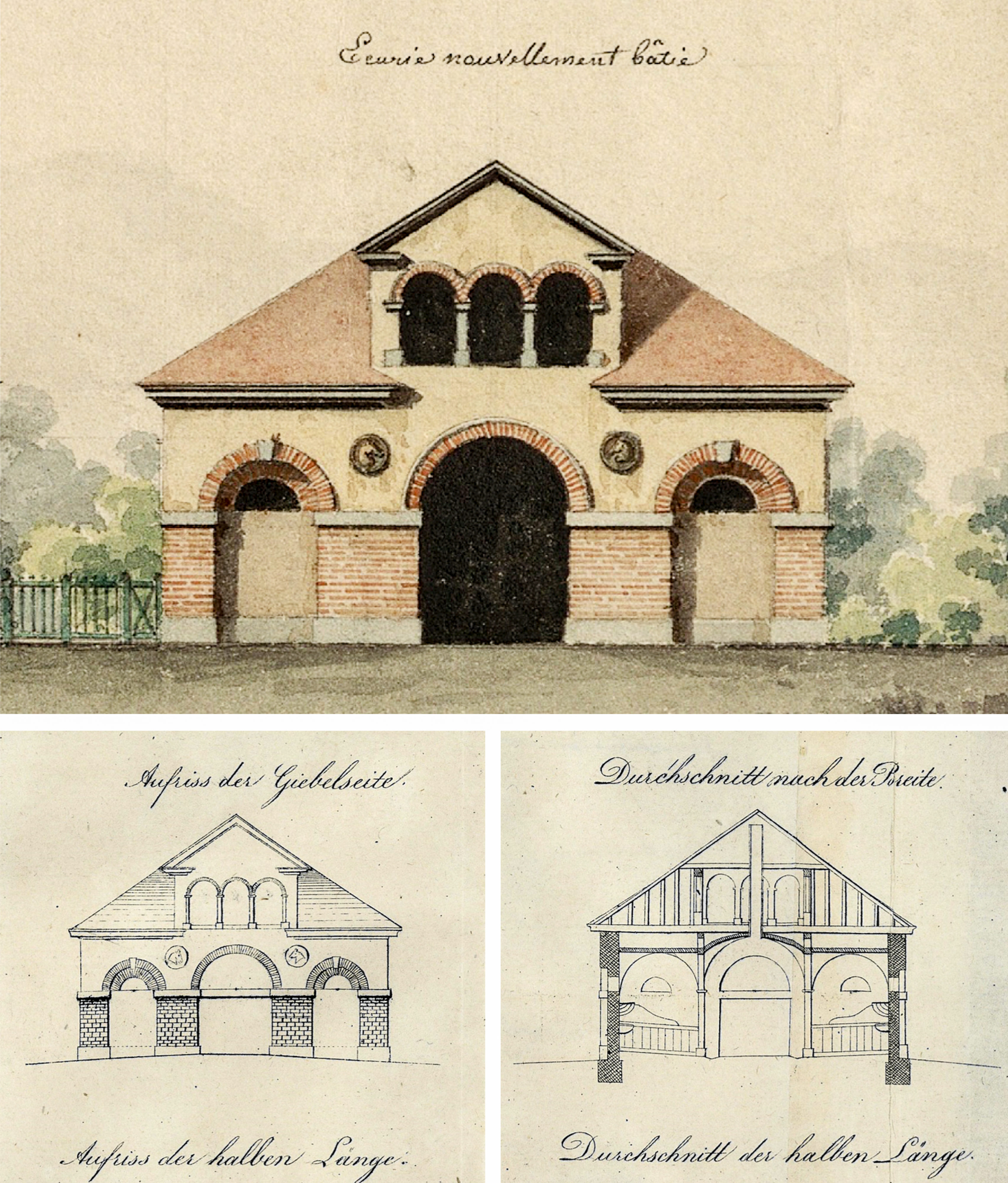 Giovanni Salucci Entwurf des Neuen Stutenstalls und Risse der Ausführung von 1825