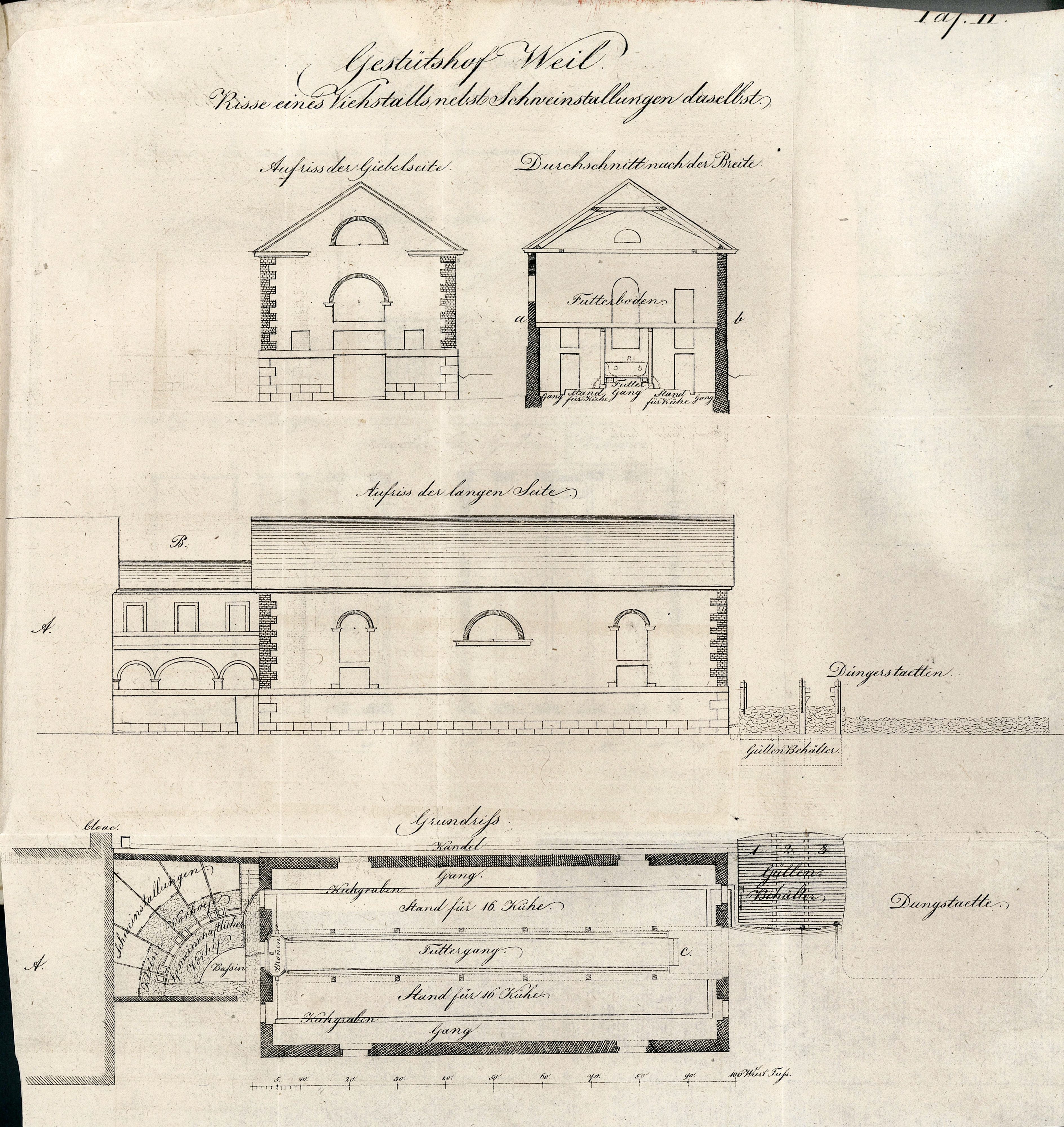 rechte Stallung zuseiten des Verwalterhauses vom Gestüt Weil Risse 1825