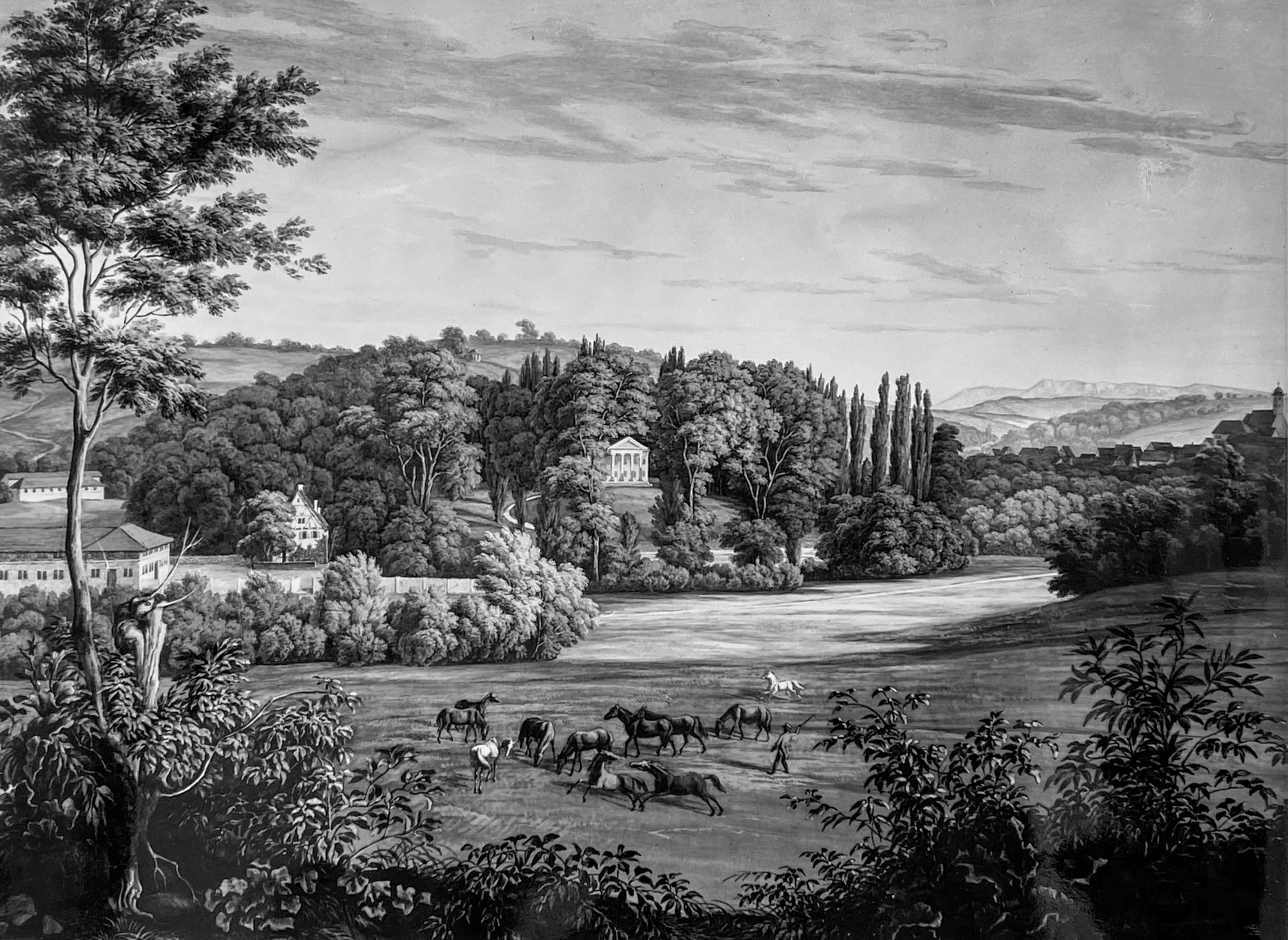 Schloss und Park von Weil  aus dem König-Wilhelm-Album 1841