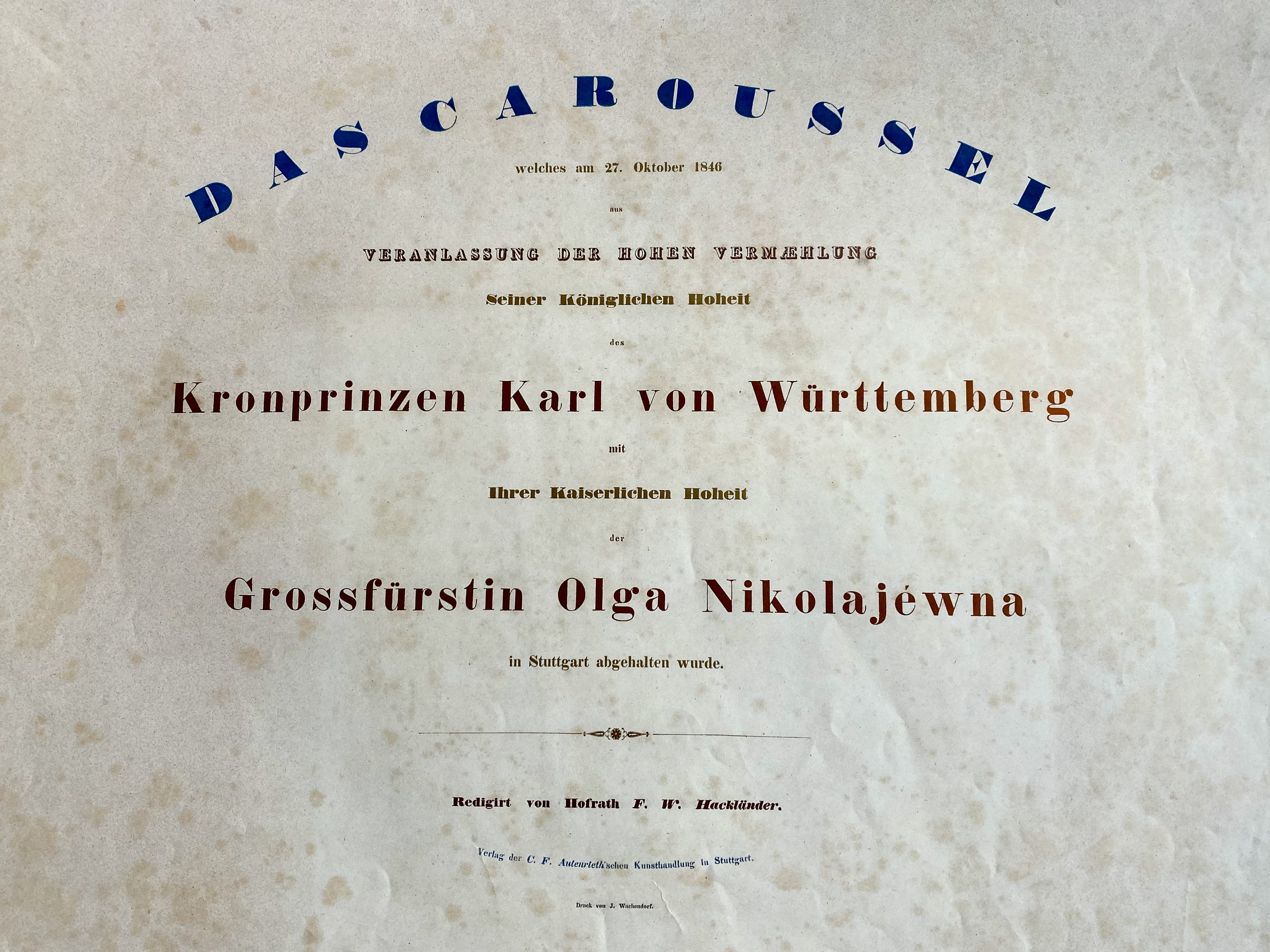 Reiterfest/Caroussel 1846: Eröffnung – Titelblatt der Mappe