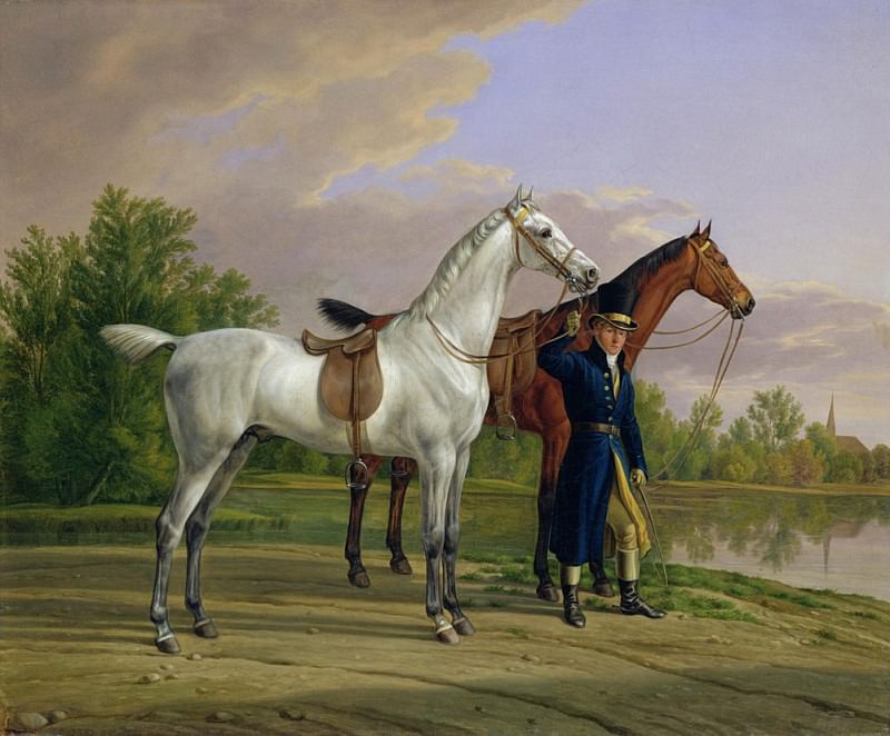 Albrecht Adam, Pferdebilder um 1825: Zwei Pferde mit Reiter