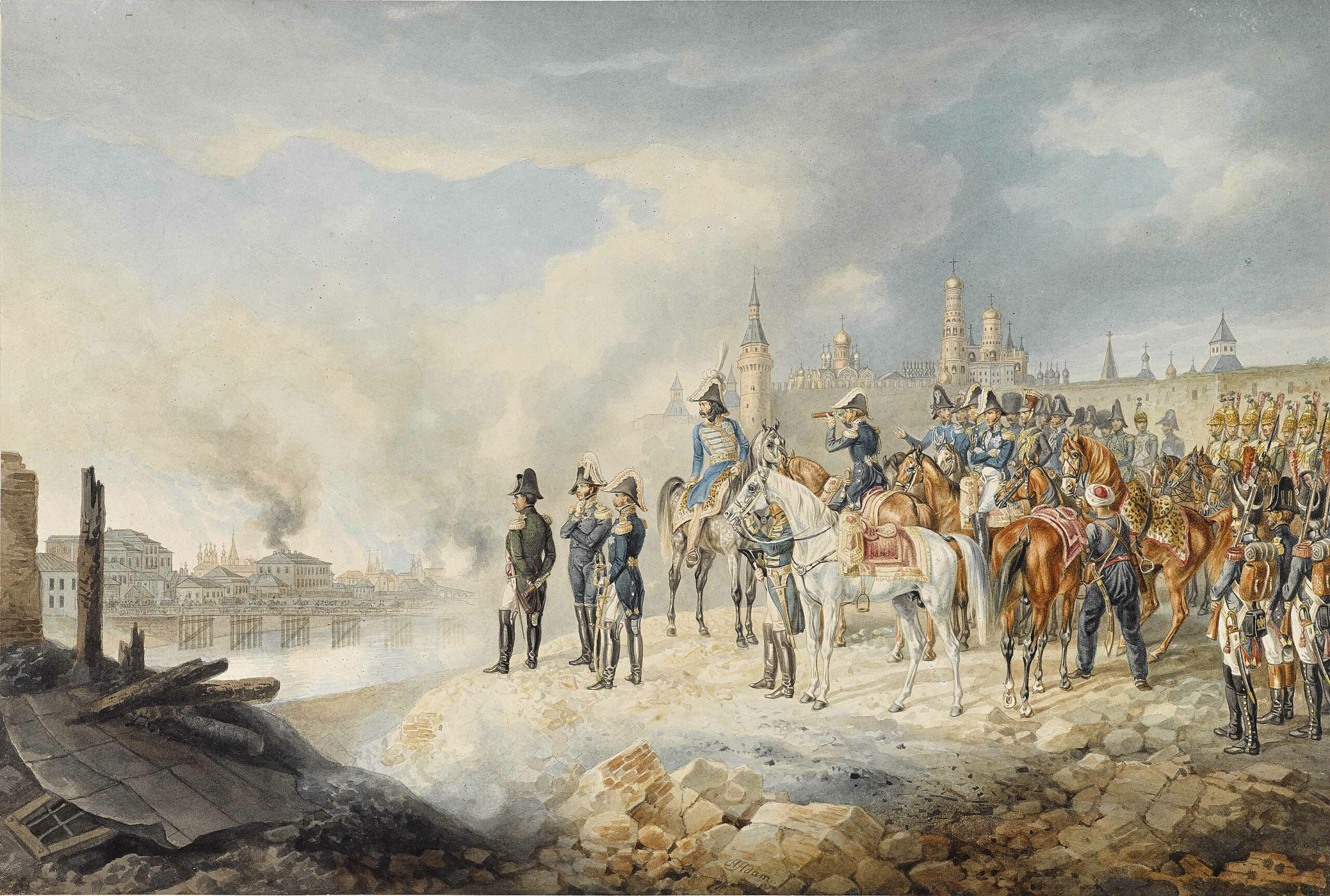 Albrecht Adam, Russland 1812, Moskau: Napoleon vor Moskau, Aquarell Kaiser Franz Joseph