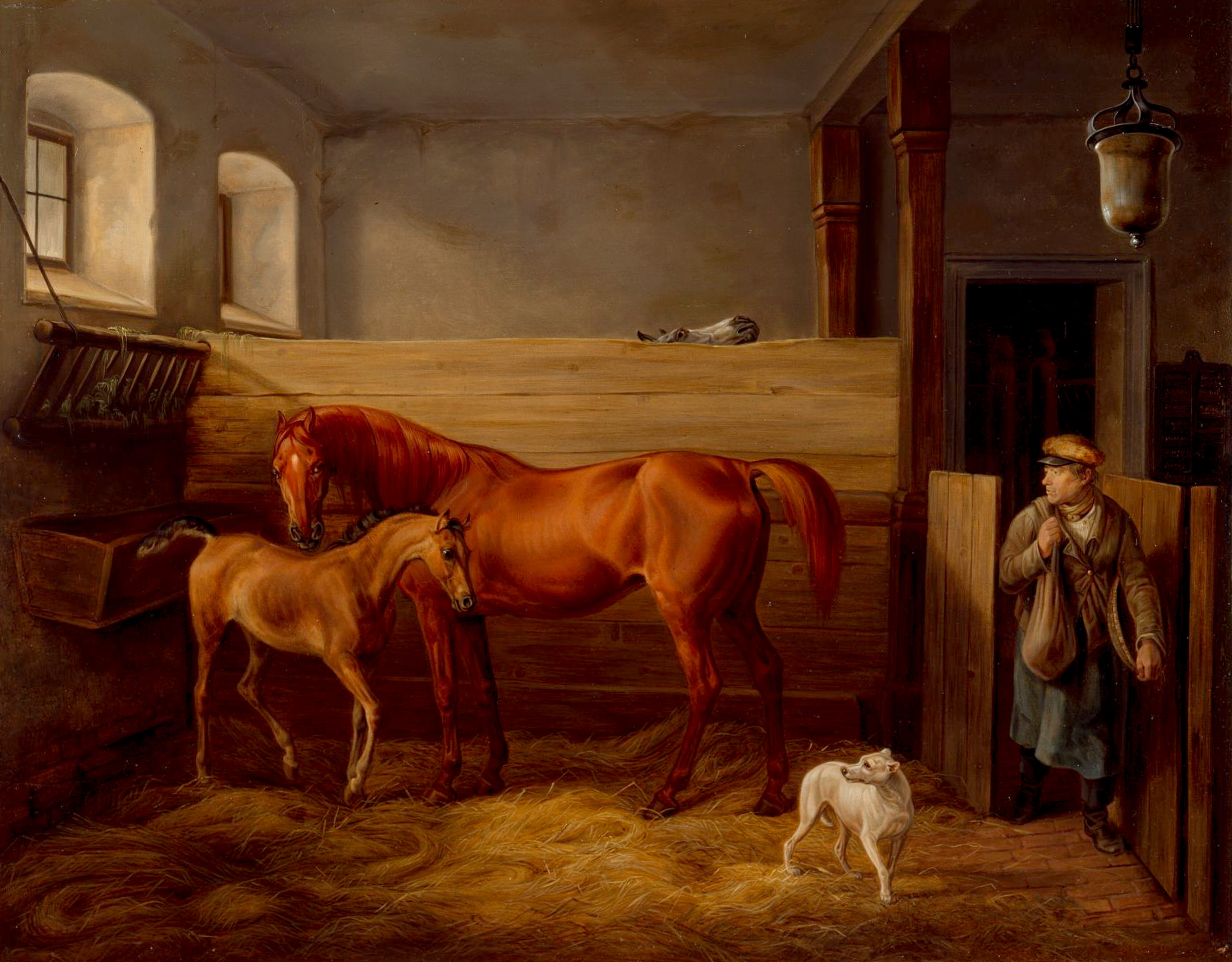 Albrecht Adam, Stuten mit Fohlen im Stall