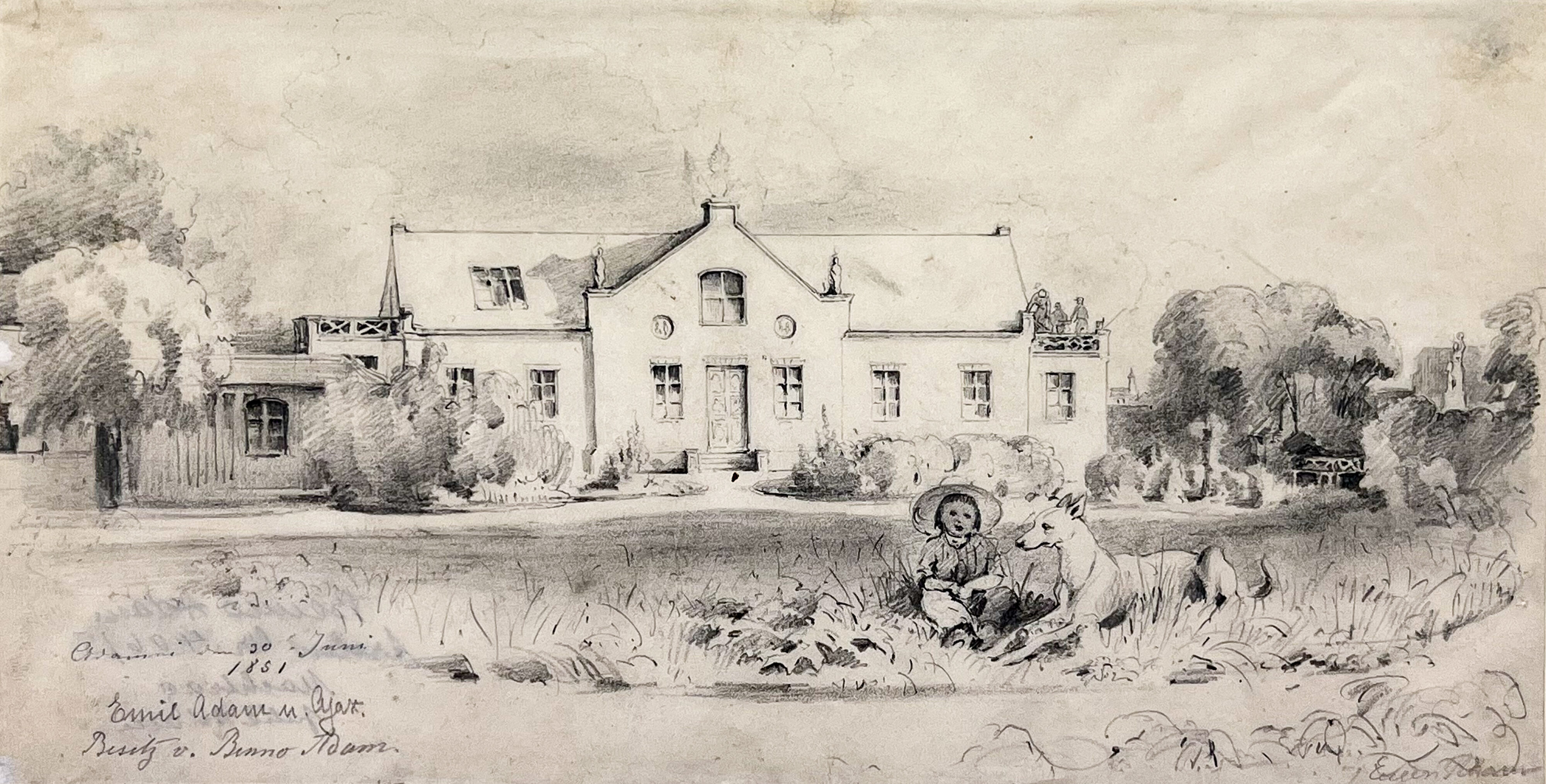 Albrecht Adam und die Adamei II: Benno Adams Haus mit Nachwuchs und Hund 1851