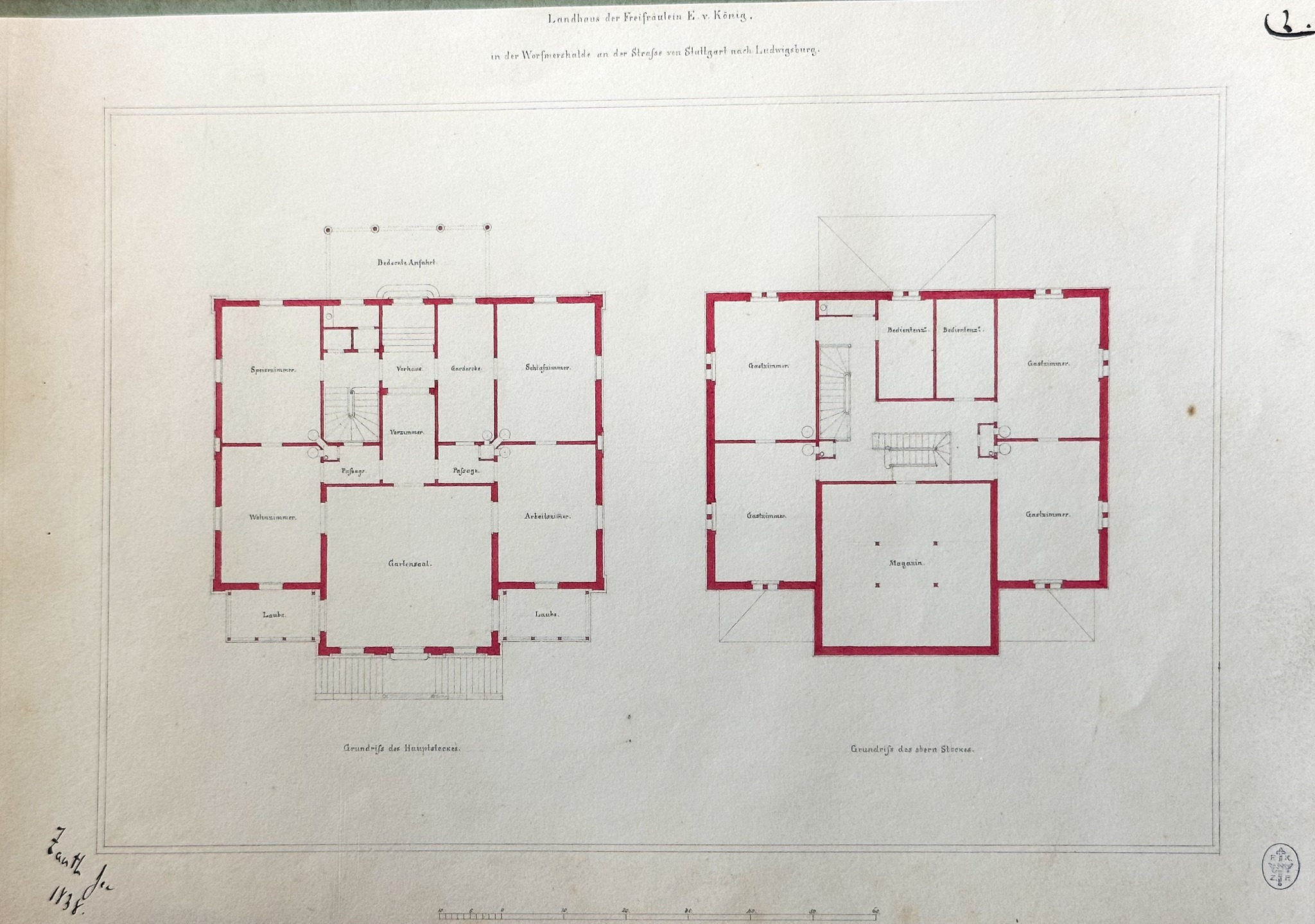 Schloss Fachsenfeld VII – Stuttgart, Landhaus Rebenberg III: der Bauantrag – Grundrisse