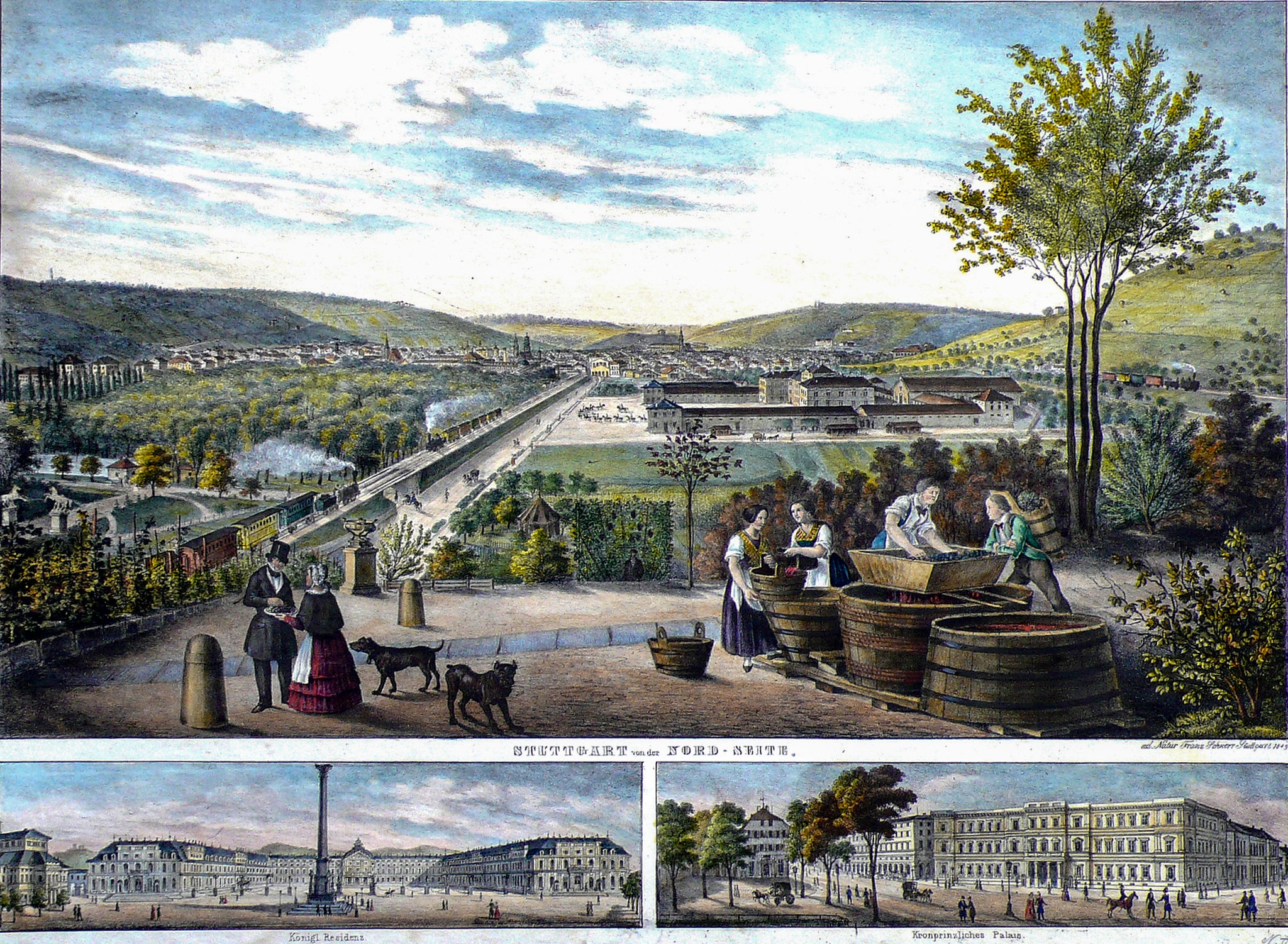 Schloss Fachsenfeld V – Stuttgart, Landhaus Rebenberg I, der Ort: Weinernte auf dem Rebenberg
