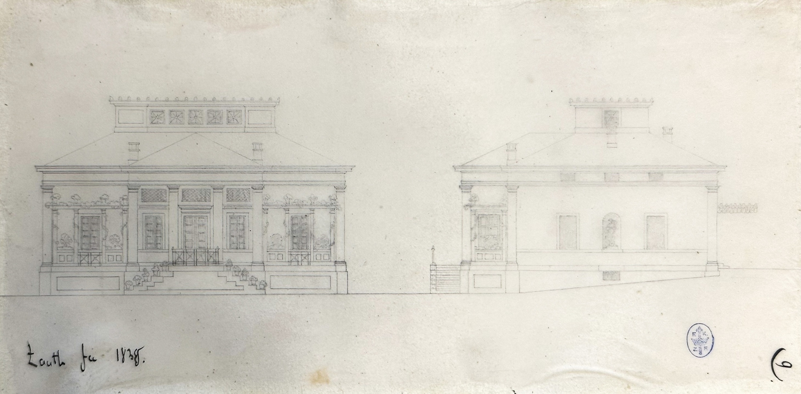 Schloss Fachsenfeld VII – Stuttgart, Landhaus Rebenberg III: der Bauantrag – Haupt- und Seitenansicht