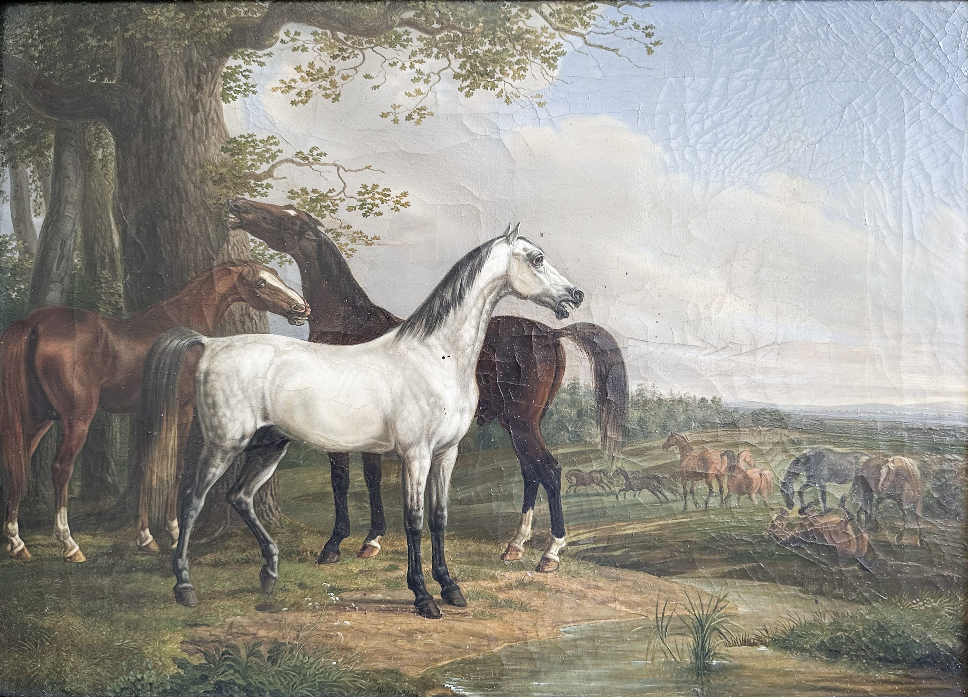 Albrecht Adam, Pferde unter einer Eiche, um 1820, Privatbesitz