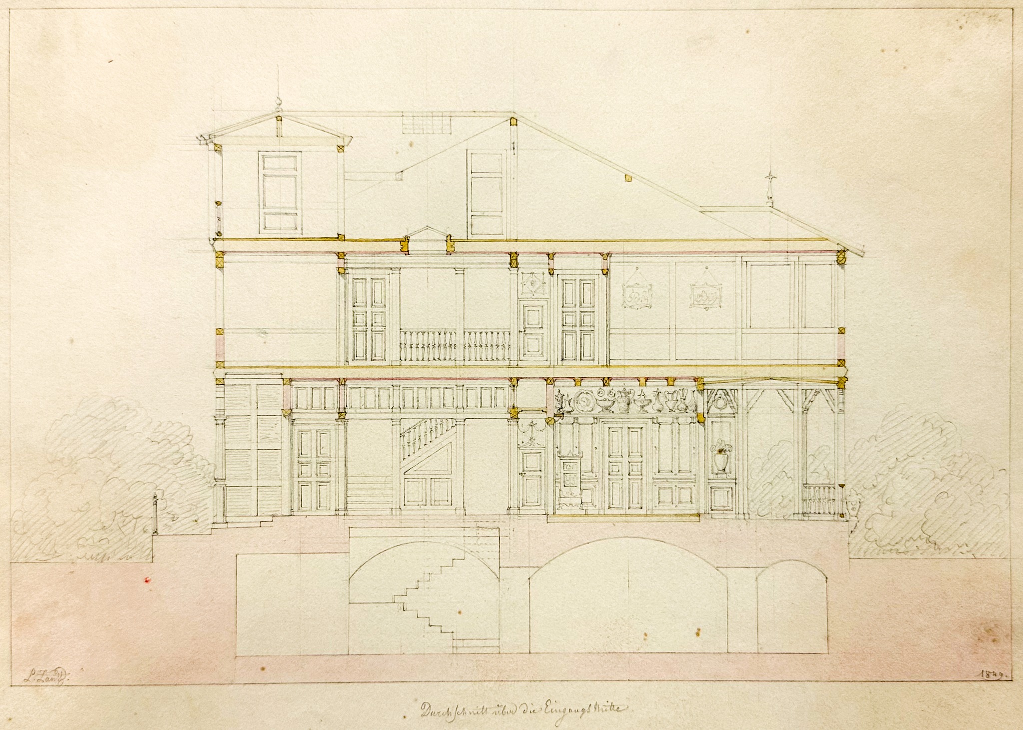 Schloss Fachsenfeld XIII- Ludwig Zanths Landhaus Gollenhof: Längsschnitt