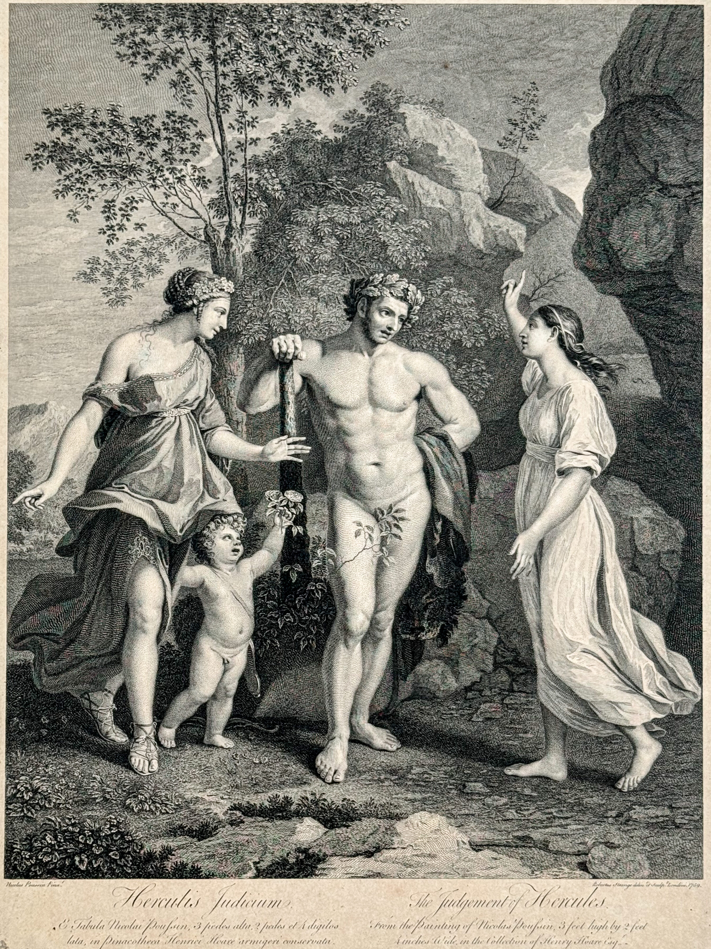 Nicolas Poussin, Herkules am Scheideweg und das Echo, Stourhead - Graphik von Robert Strange