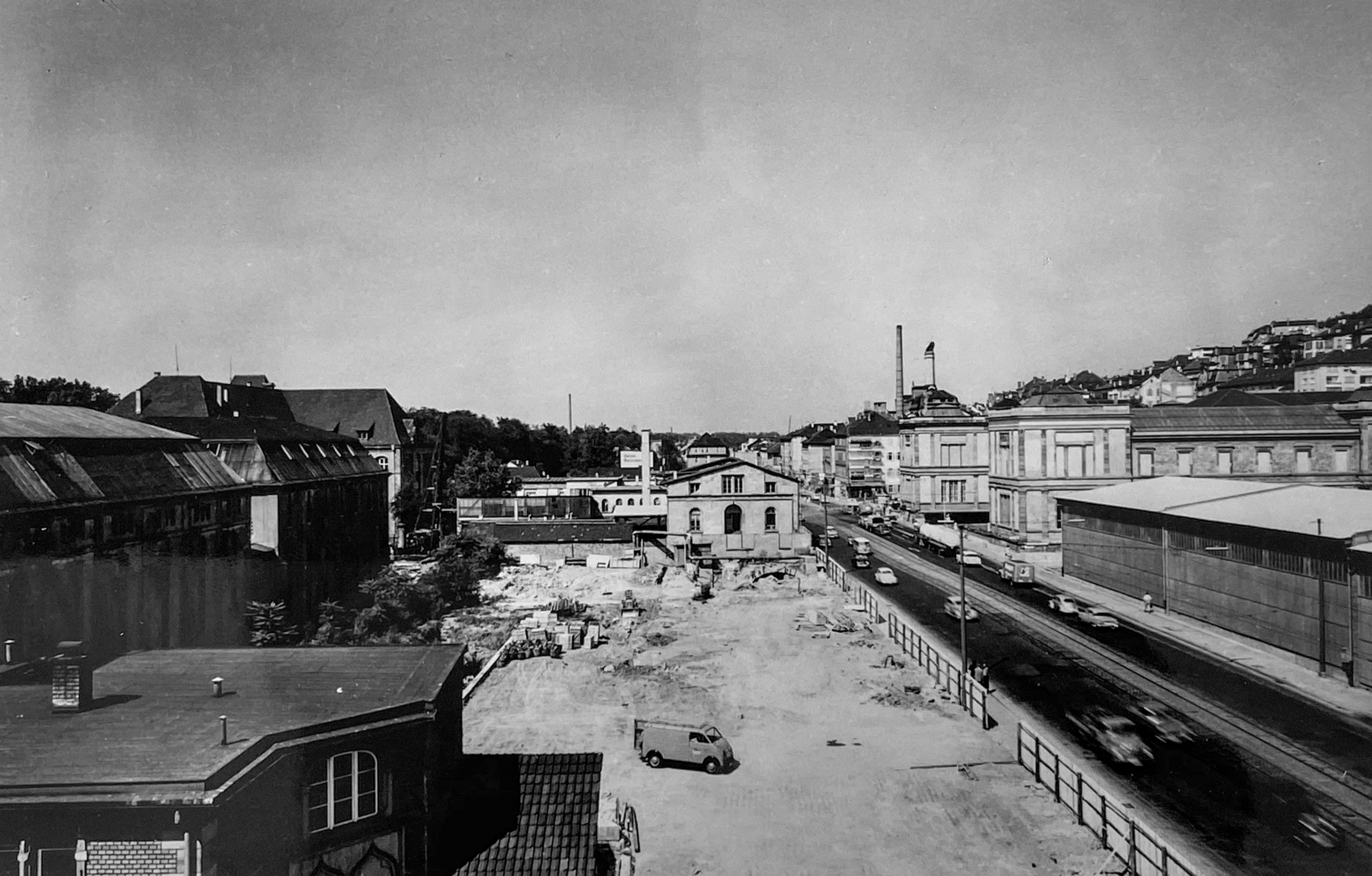 Neckarstraße 1959 – Eine neue Oper für Stuttgart könnte an der Stelle der Münze erbaut werden.